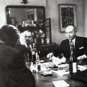 Paz Andrade, Lorenzo Varela y Luis Seoane en una reunión sobre el proyecto del Instituto Gallego de Información, en la casa de Ramón Piñeiro, febrero de 1977