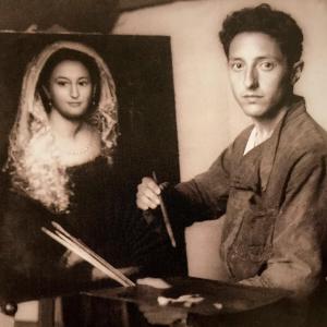 Isaac Díaz Pardo pintando un retrato, 1943
