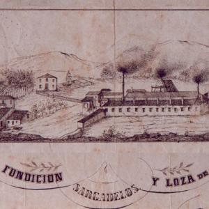 Grabado del Semanario pintoresco que representa las fábricas de loza de Sargadelos, 1851
