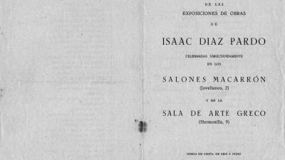 Catálogo de las exposiciones de las obras de Isaac Díaz Pardo celebradas simultáneamente en los salones Macarrón y en la Sala de Arte Greco. Madrid