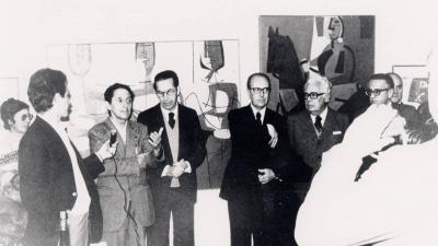 Díaz Pardo con Ramón Piñeiro, Domingo García Sabell y Francisco Fernández del Riego en un acto en el Museo