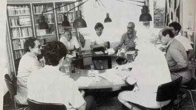 Mesa redonda sobre «Enclaves históricos». Díaz Pardo, Fernández-Albalat, Andrés Varela, Arcadio Blasco entre otros