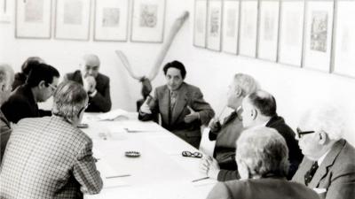 Isaac Díaz Pardo, Rafel Dieste, Francisco Fernández del Riego, Ramón Piñeiro y Andrés Fernández Albalat, entre otros, reunidos en el Museo Carlos Maside